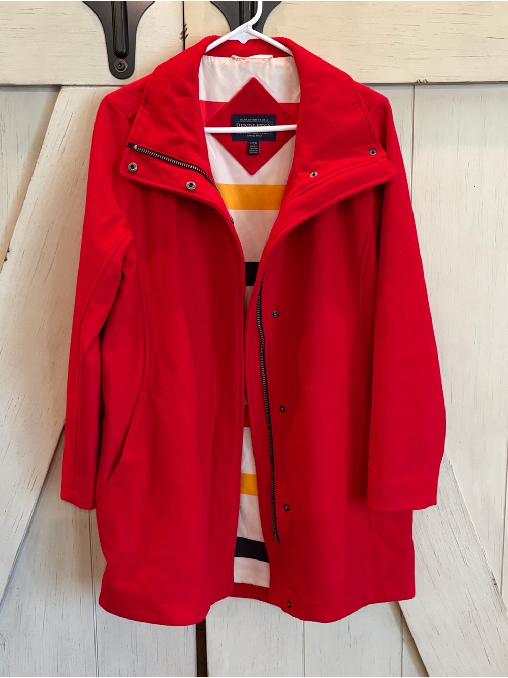 Pendleton Vibrant Red Trench Coat with Stand Collar Wool Mixed Size Small